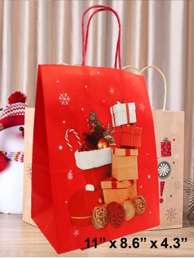 Christmas Design Kraft Paper Gift Bags(12Pcs) 11"X 8.6"X  4.3"